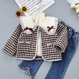 Kid Girl Korean Fashionable Grid Coats Jackets