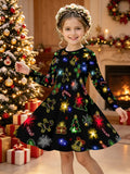 3-12Y Girls Long Sleeve 3D Printed New Year Dress
