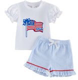 Kid Baby Girl Summer Independence Day Short Sleeve Striped 2 Pcs/Set