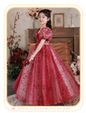 Kid Baby Girl Red Pompous Host High-end Luxury Dresses