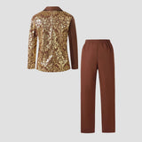 7-12Y Kid Boy Bronzing Printing Performance Formal Suit 2 Pcs Set