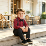 6M-8T Kid Baby Boys Formal Red Bow Tie Overalls 4 Pcs Set