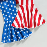 Independence Day Kid Baby Girl Fly Sleeve Love Star Stripe Flared 2 Pcs Set
