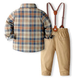1-6Y Kid Baby Boys Plaid Overalls Autumn British Gentlemen Suits 4 Pcs Set