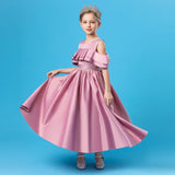 Kid Girl Satin Princess Pleated Long Detachable Temperament Hosting Dresses