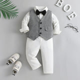 Baby Boy Spring Autumn British Plaid 3 Pcs Set