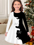 2-10T Kid Girl Crew Neck Long-sleeved Flower Casual Dresses