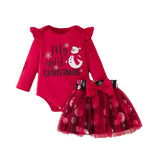 Baby Girl Cute Letter Snowman Print Mesh 2 Pcs Sets