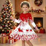 3-12Y Kid Girl Christmas Long Sleeve 3D Printed Dresses