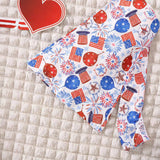 Kid Girls Independence Day Short-sleeved Cartoon 2 Pcs/set