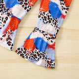 Independence Day Girls English Alphabet Print Short Sleeve Flared Pants Set