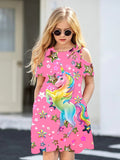 Kid Girl Princess 3D Pony Print Elegant Off Shoulder Dress