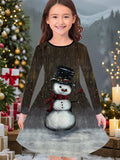 New Christmas Girls Christmas Theme Printed Crew Neck Dress