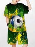 2-12T Kid Baby Boy Summer Sports Set Football 3D Printed Quick-drying 2 Pcs Set