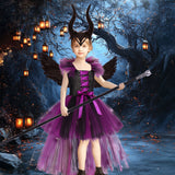 Sleeping Spell Costume Halloween Demon Witch Mesh Tutu Dress Dark Witch