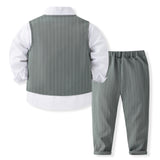 6M-5T Kid Baby Boys Handsome Gentleman Striped Suit 4 Pcs Set