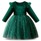 Kid Girls Long Sleeve Flying Sleeve Star Sequin Mesh Princess Dresses