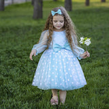 Kid Girl Autumn Long-sleeved Polka Bow Mesh Gauze Dresses