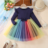 2-8T Kid Girl Casual Mesh Long-sleeved Autumn Winter Dresses