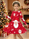 3-12Y Girls Long Sleeve 3D Printed New Year Dress