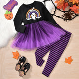 Halloween Kids Baby Girl Ghost Print Mesh Striped 2 Pcs Sets
