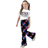 American Independence Day Kid Girl Flared Short Sleeve 2 Pcs Set