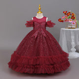 Kid Girls Princess Lace Fluffy Yarn Birthday Party Dresses
