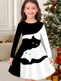 3-10T Kid Girl Flower Long Sleeve Crew Neck Spring Autumn Dresses