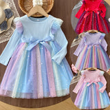 Kid Baby Girls Long-sleeved Korean Gradual Mesh Princess Dresses