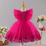 Kid Girl Princess Wedding Flower Mesh Embroidered Sequins Dress