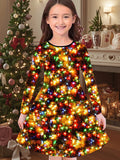 New Christmas Girls Christmas Theme Printed Crew Neck Dress