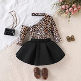 Princess Dress Personalized Slanted Shoulder Neck Long Sleeve Top Bow Lotus Leaf Skirt Set