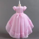 Kid Girl 3D Flower Tutu Mesh Dance Performance Wedding Dresses