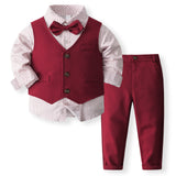 6M-5T Kid Baby Boys Banquet Bow Printed 4 Pcs Set