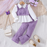 Small and Medium-sized Children's New Product Girl Spring/summer Fake Two-piece Shirt Knitted Pants Set