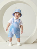 Baby Boy Summer Onesie Blue Striped Lapel Short-sleeved Suit 2 Pcs Set