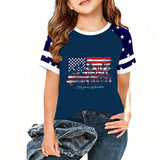 Kid Girl USA Independence Day 250th Anniversary Trend Loose Casual T-Shirt Tops
