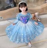 Kid Girl Princess Temperament  Frozen Elsa Long Sleeves Dresses