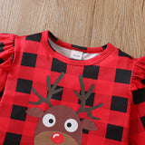 1-6T Kid Baby Girl Suit Christmas Plaid Deer Suits 3 Pcs Set