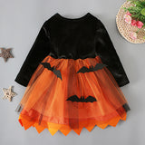 Halloween Kid Baby Girls Long Sleeve Mesh Pumpkin Dress