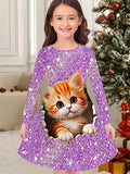 New Christmas Girls Christmas Theme Printed Crew Neck Dress