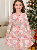 New Christmas Girls Christmas Theme Printed Crew Neck Dress