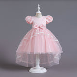 Kid Girl Bubble Sleeves Bowknot Mesh Embroidery Princess Dress