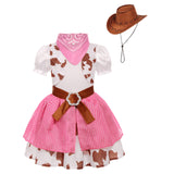 Girls Western Denim Dress Halloween Pink Denim Set