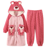 Kid Girl Coral Fleece Pajamas Autumn Winter Thick Flannel Bathrobe