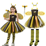 Animal Striped Bee Dress Set Girls Mesh Dress Halloween
