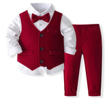 6M-5T Kid Baby Boy Spring Gentlemen Solid Suit 4 Pcs Set