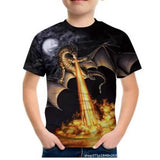 2-12T Kid Boy Dinosaur 3D Digital Printing Casual Short-sleeved T-shirt