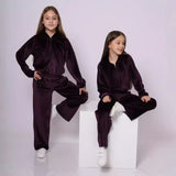 4-12Y Kid Girl Autumn Winter Sports Velvet  Casual Suit 2 Pcs Set