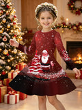 3-12Y Kid Girl Christmas  Autumn Winter Long-sleeved  3D Print Dresses